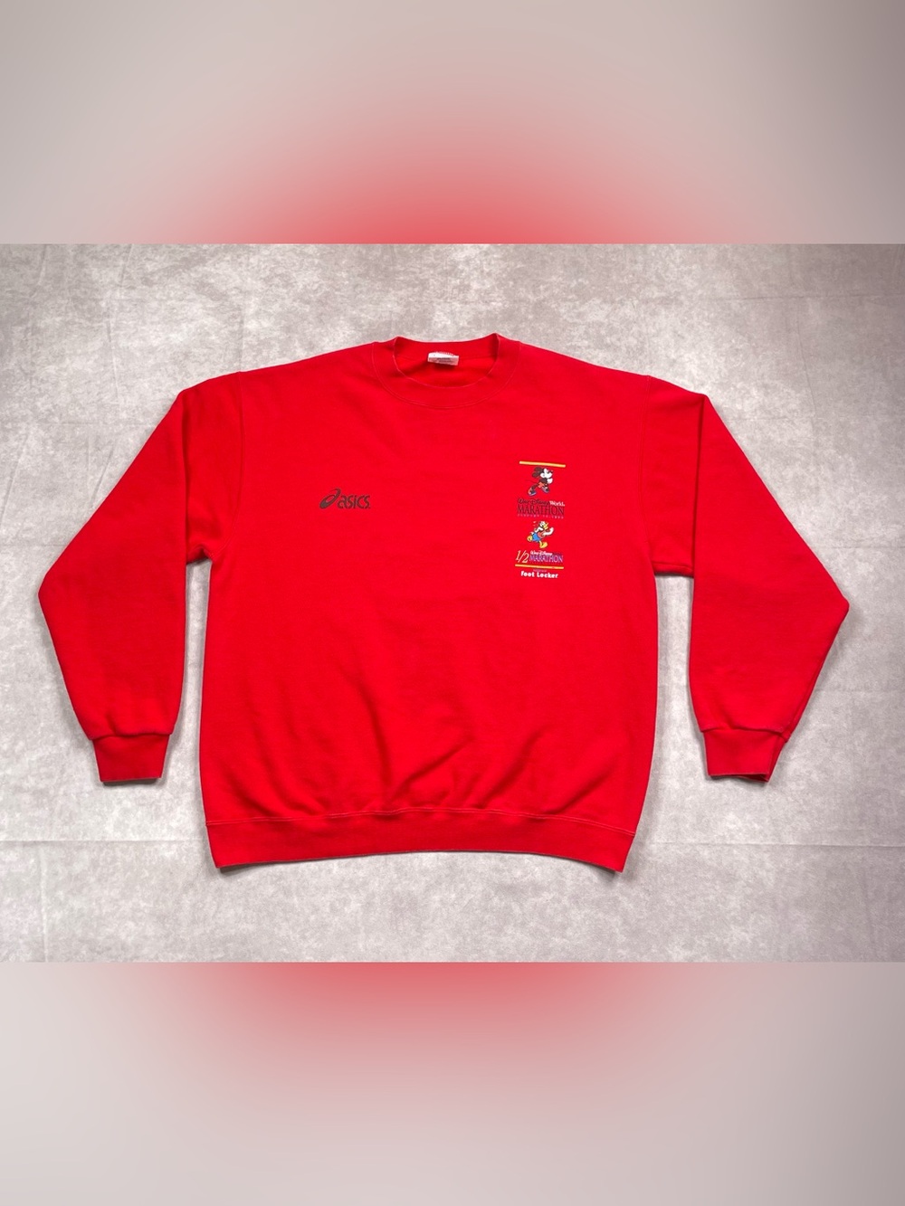 Vintage Walt Disney Marathon Sweater Adult L Red Asics 90s Mickey Mouse Retro